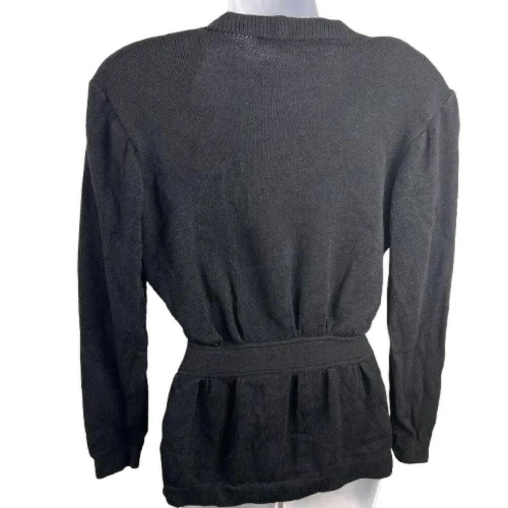 St. John for Saks Fifth Avenue Black Knit Wool Cardigan Gold Hardware Size 8/ M